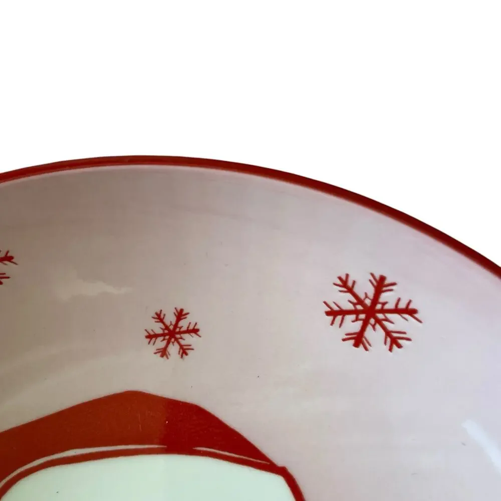 Christmas JOLLY SANTA Dinner Bowl Set of 4 Ceramic Pink Red PrimaDesign Holiday